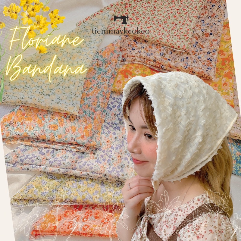 Khăn vải bandana hoa nhí mùa hè TIEMMAYKEOKEO khăn turban vải mềm đa năng thời trang nữ phong cách đi biển picnic