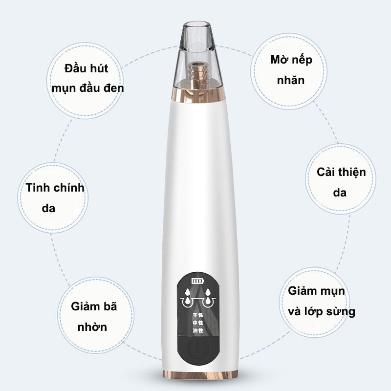 Máy Hút Mụn mini Đầu Đen, Cám Bọc Cầm Tay Sạc USB Blackhead 3 Chế Độ 3 Đầu Hút