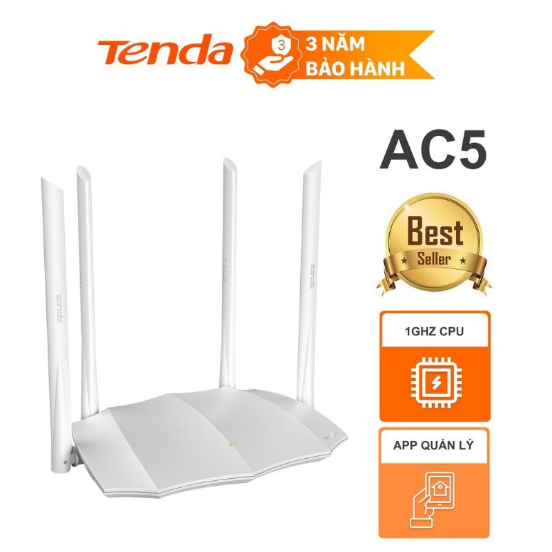 Cục phát wifi xuyên tường Tenda 4 râu AC5v3 AC1200 - 2 băng tầng 5ghz mẫu mới