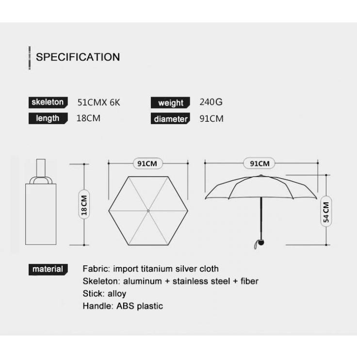 OLYCAT Ô dù cao cấp mini chống tia UV - Mẫu phủ bạc