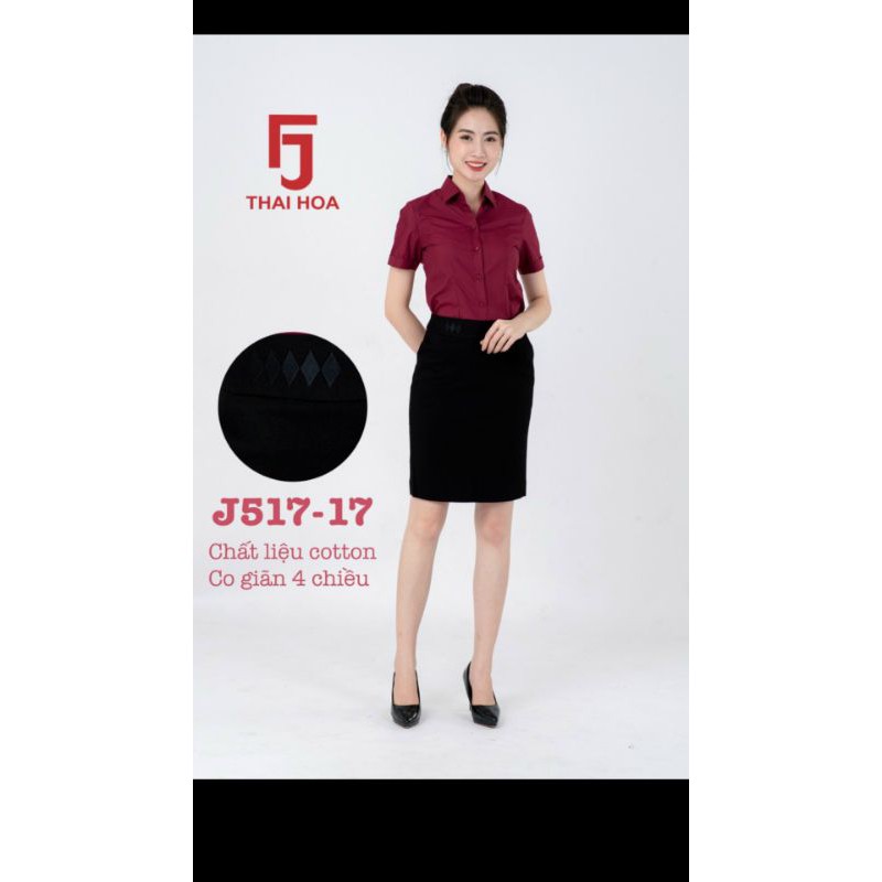 Chân váy Thái Hòa màu đen vải cotton co giãn thêu họa tiết