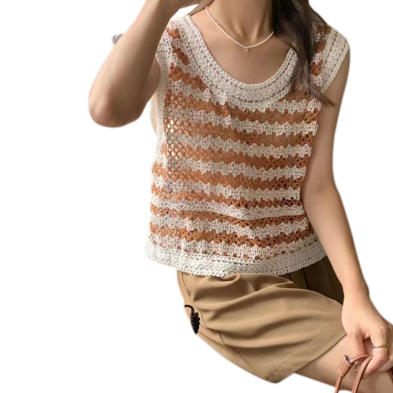 Brroa Áo Crop Top Len Móc Xuyên Thấu Hở Lỗ Gợi Cảm