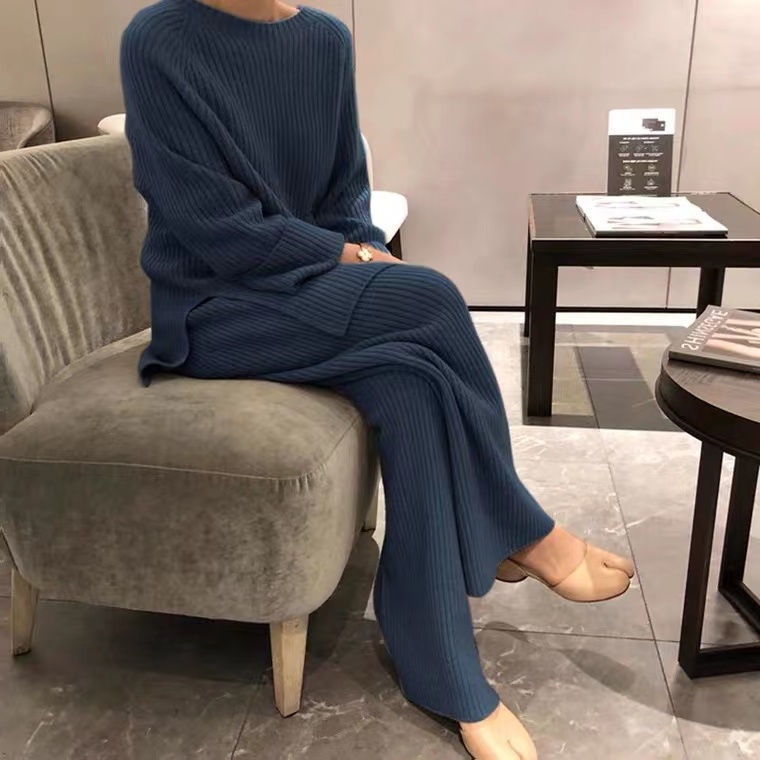 Set Áo Len Dài Tay + Quần Dài Ống Rộng Thời Trang Nữ
