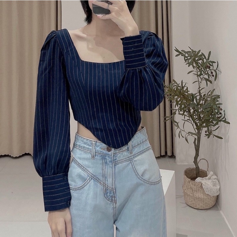 ÁO SỌC CỔ VUÔNG TÀ BẦU (KÈM VIDEO HÌNH THẬT)
