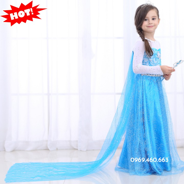 Đầm Elsa Dài Chạm đất + Tà Dài Cho bé