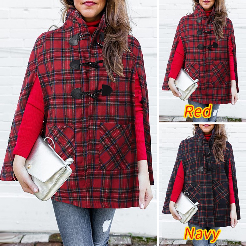 Áo choàng poncho ZANZEA cổ đứng không tay họa tiết caro dáng rộng thời trang dành cho nữ 
 | BigBuy360 - bigbuy360.vn