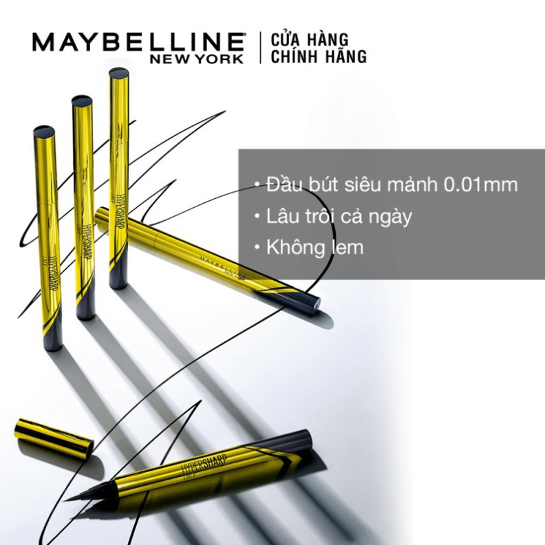 Bút Kẻ Mắt Nước Siêu Sắc Mảnh Không Lem,Trôi Maybelline New York HyperSharp Đen 0.5g Hàng Chính Hãng