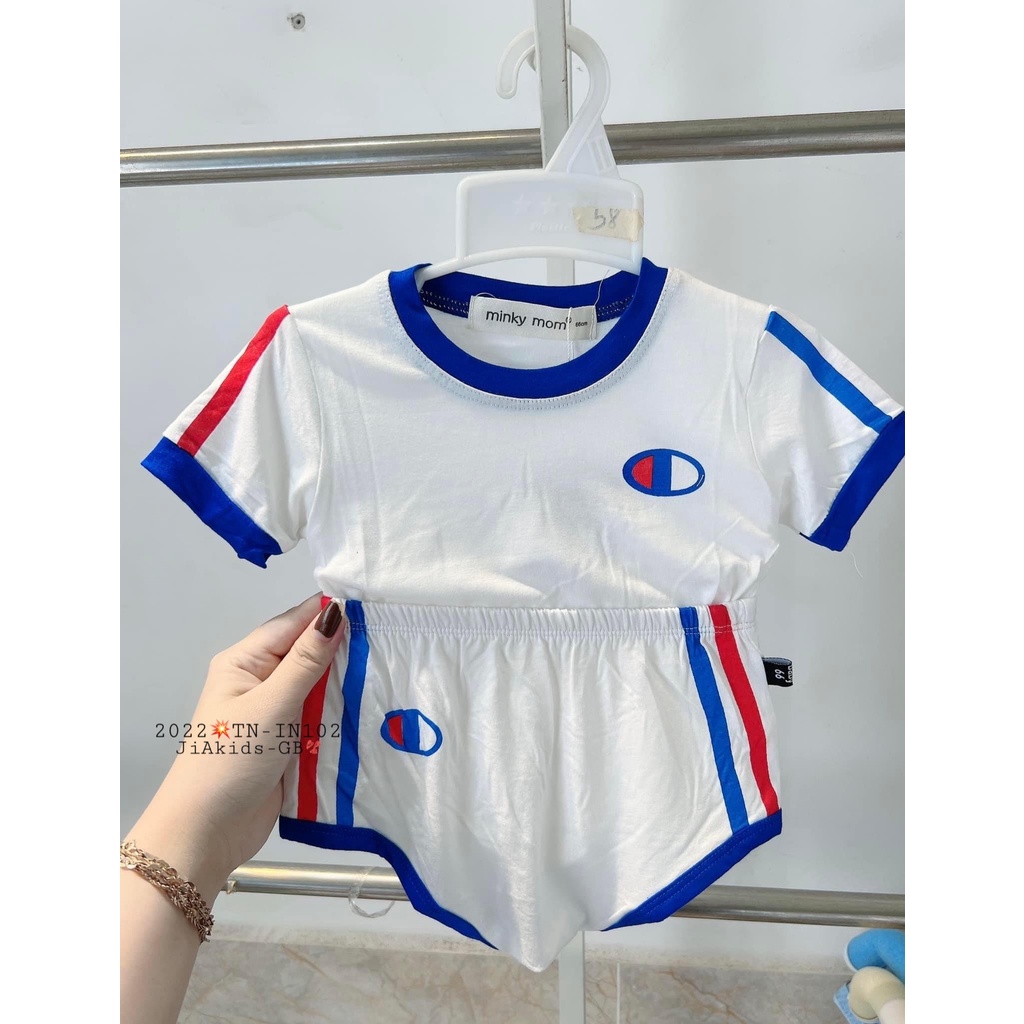 [Bé:4-17kg] Bộ Áo Ngắn Tay Quần Chip Minky Mom, Vải Thun Lạnh Thoáng Mát 3 Màu Thể Thao Cho Bé 0-3 tuổi - Mã: TN-IN102