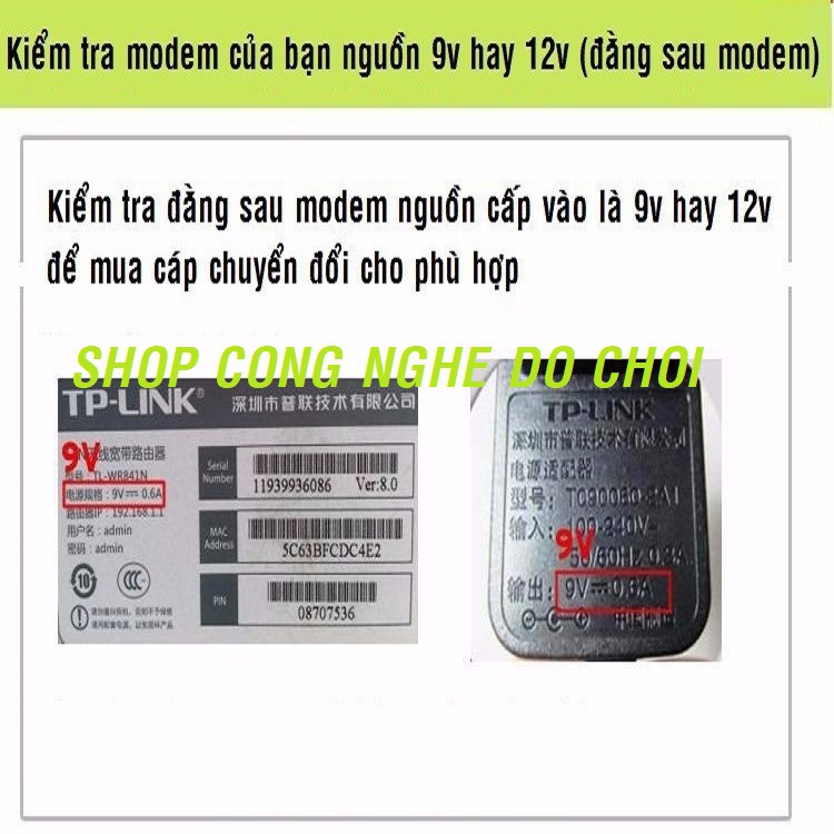 Cáp chuyển đổi điện áp 5V sang 9v/12V - 1A (dùng cho modem Wifi - Cúp điện vẫn có Wifi)