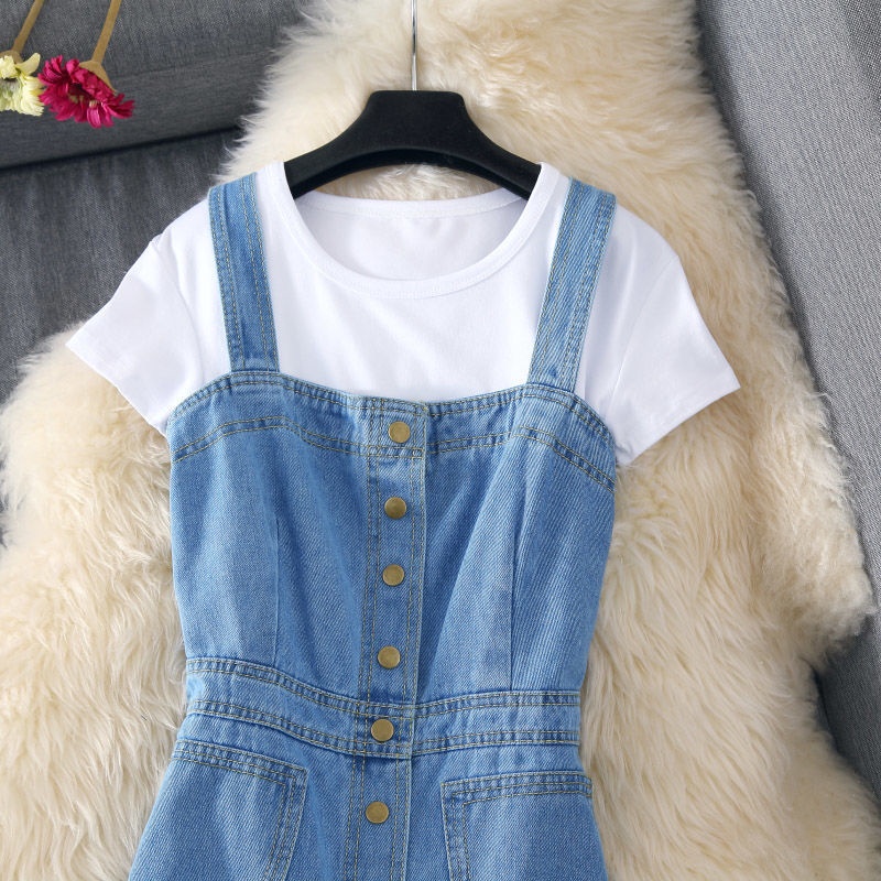 Đầm Yếm Denim Dáng Dài Phong Cách Hàn Quốc Thời Trang Mới Cho Nữ