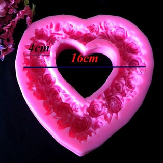 Khuôn silicon Vòng Tim Hoa Hồng 16cm đổ tạo hình bánh rau câu 3D, 4D