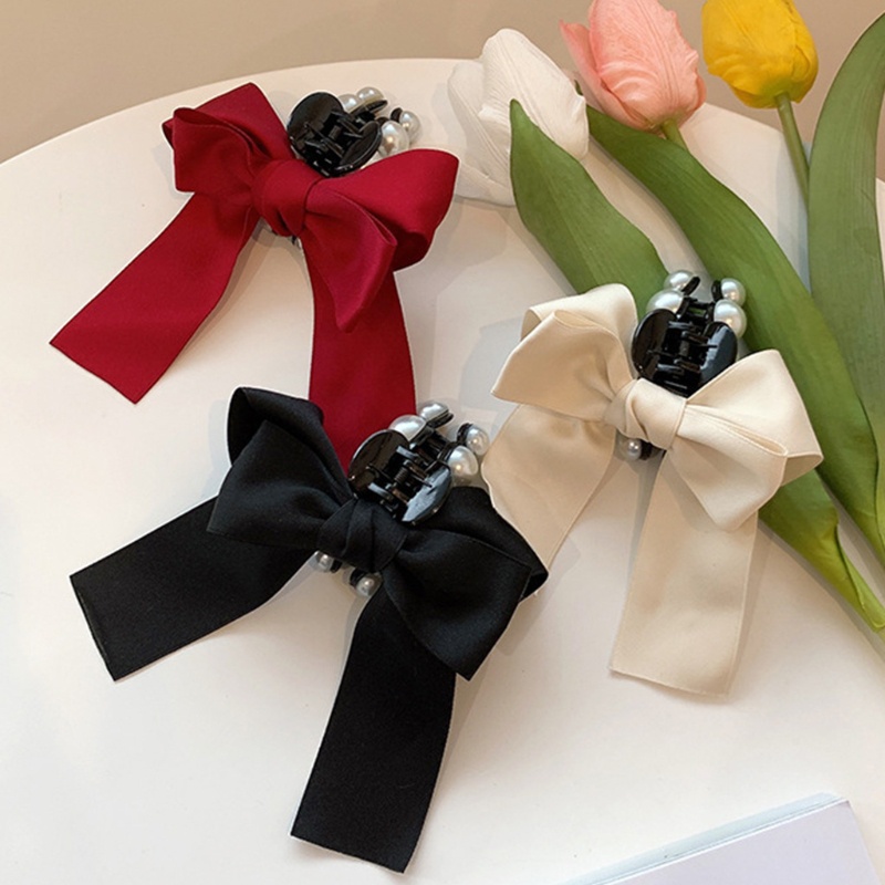 Kẹp Tóc Đính Ngọc Trai Và Ruy Băng Lớn Thời Trang