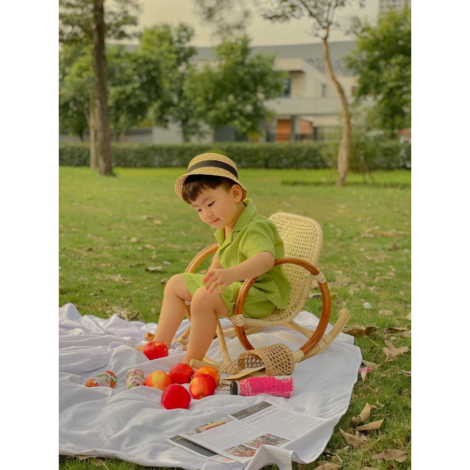 (10-20kg) Bộ đũi trơn cổ vest đi biển bé trai TB41 Bộ sơ mi bé trai