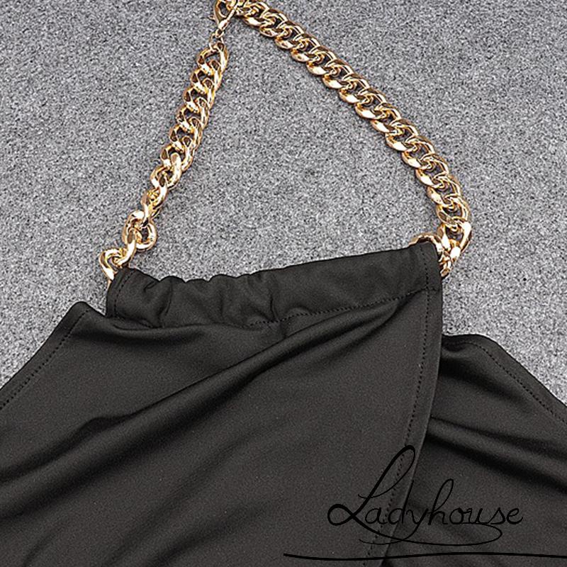 Ldd-áo Croptop Không Tay Hở Lưng Cổ Yếm Dây Xích Kim Loại Màu Đen Thời Trang Mùa Hè Dành Cho Nữ