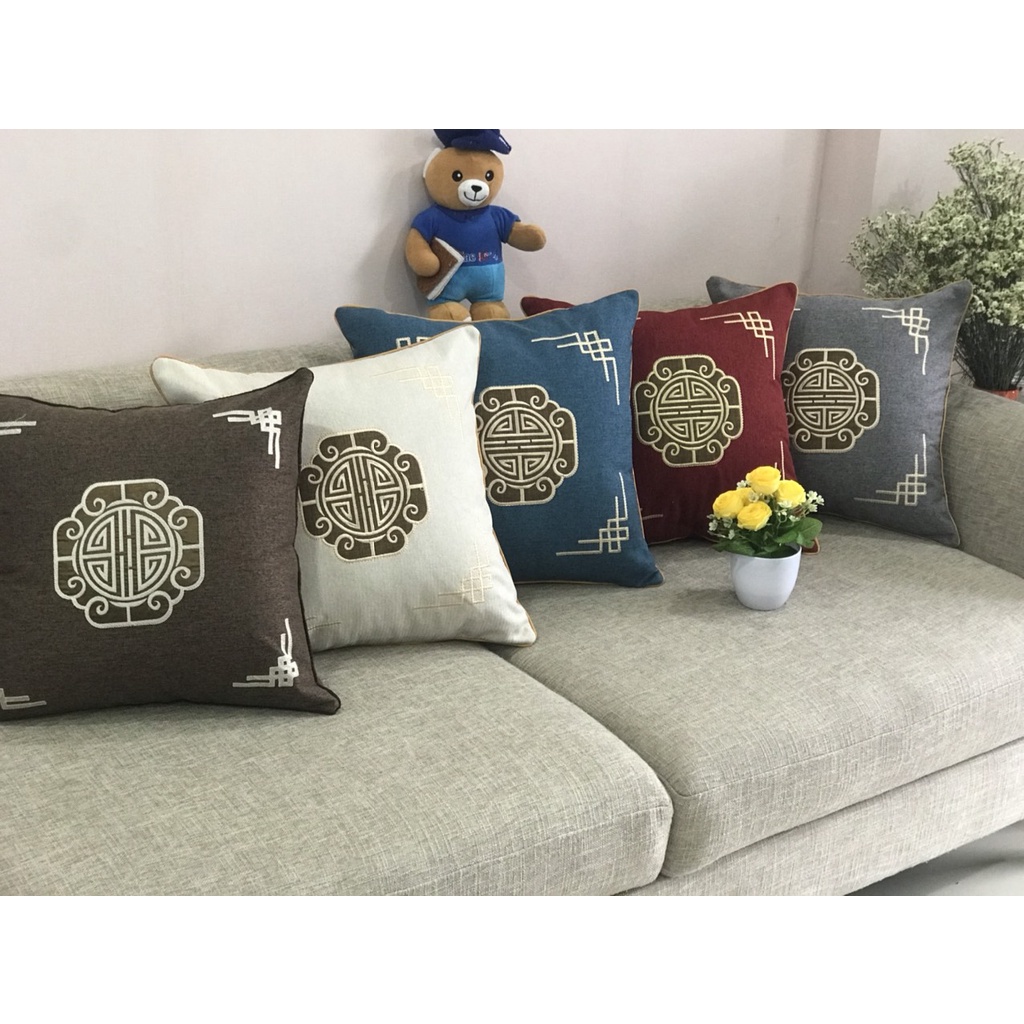 Gối tựa lưng gối tựa sofa vuông 45x45 kèm vỏ ruột bông Microfiber thêu hoa văn hiện đại nhiều màu