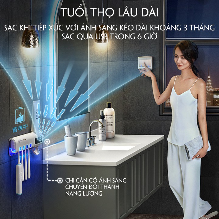 GIÁ treo bàn trải khử khuẩn bằng tia UV tự động nhả kem đánh răng thông minh