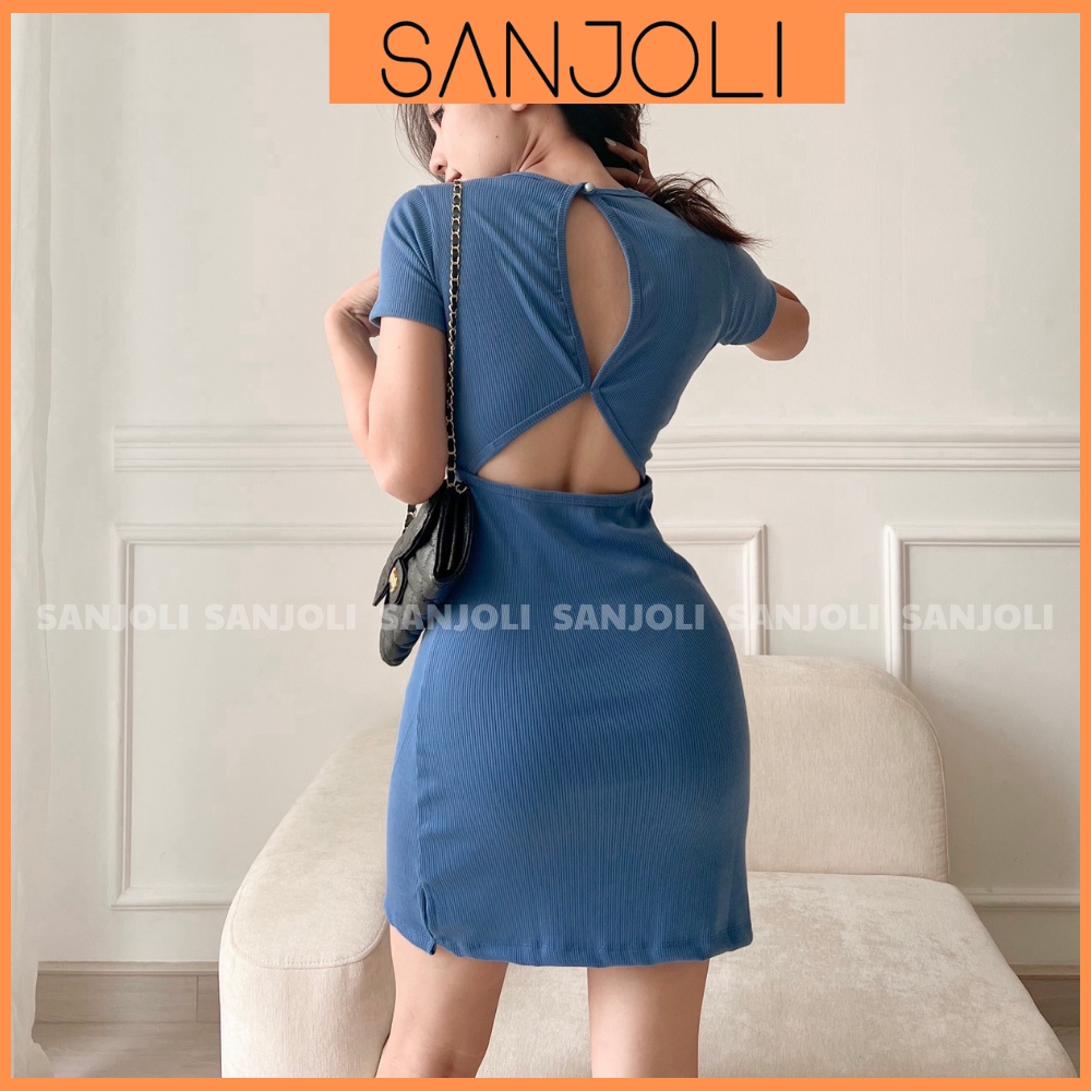Váy Body Sexy SANJOLI Đầm Body Hở Lưng Thiết Kế Khoét Eo Chất Thun Gân Sexy Tay Ngắn Đi Tiệc Sang Trọng VD065 | BigBuy360 - bigbuy360.vn