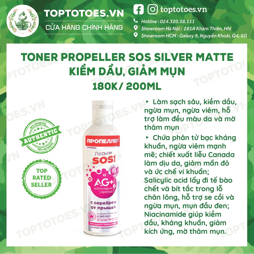 Toner Propeller SOS Silver Matte kiềm dầu, giảm mụn | BigBuy360 - bigbuy360.vn
