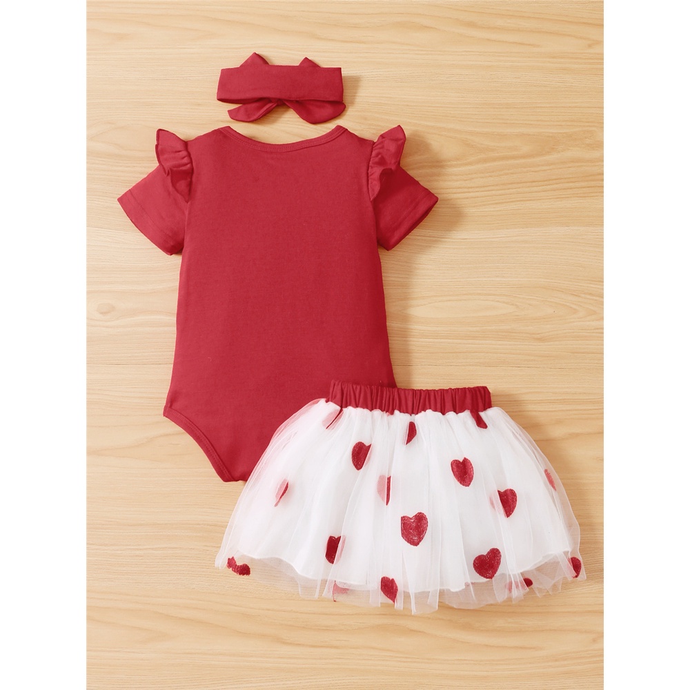 Set quần áo Mikrdoo 3 món gồm áo liền quần + chân váy tuyn kèm băng đô thời trang hè cho bé gái