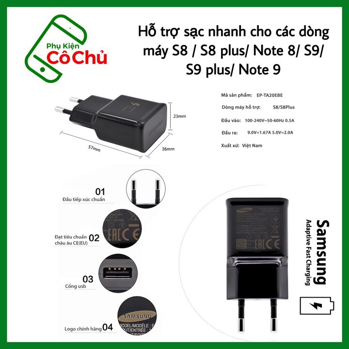 Bộ Củ Sạc + Dây Cáp Fast Charge Nhanh Type C cho Galaxy S8/ S8 plus/ S9/ S9 plus/ N8/ N9