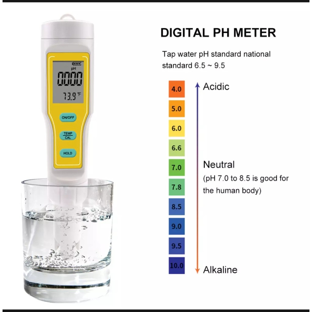 Máy đo độ pH nước hồ bơi bể cá điện tử cầm tay chống nước IP67 Water tester 2 in 1