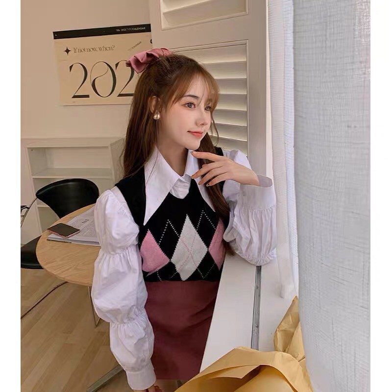 Áo croptop gile nữ len mỏng hình quá trám ghi lê Ulzzang mặc 4 mùa | BigBuy360 - bigbuy360.vn