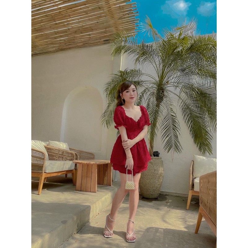 JUMPSUIT BÔNG VẢI KEM - HỒNG - ĐỎ