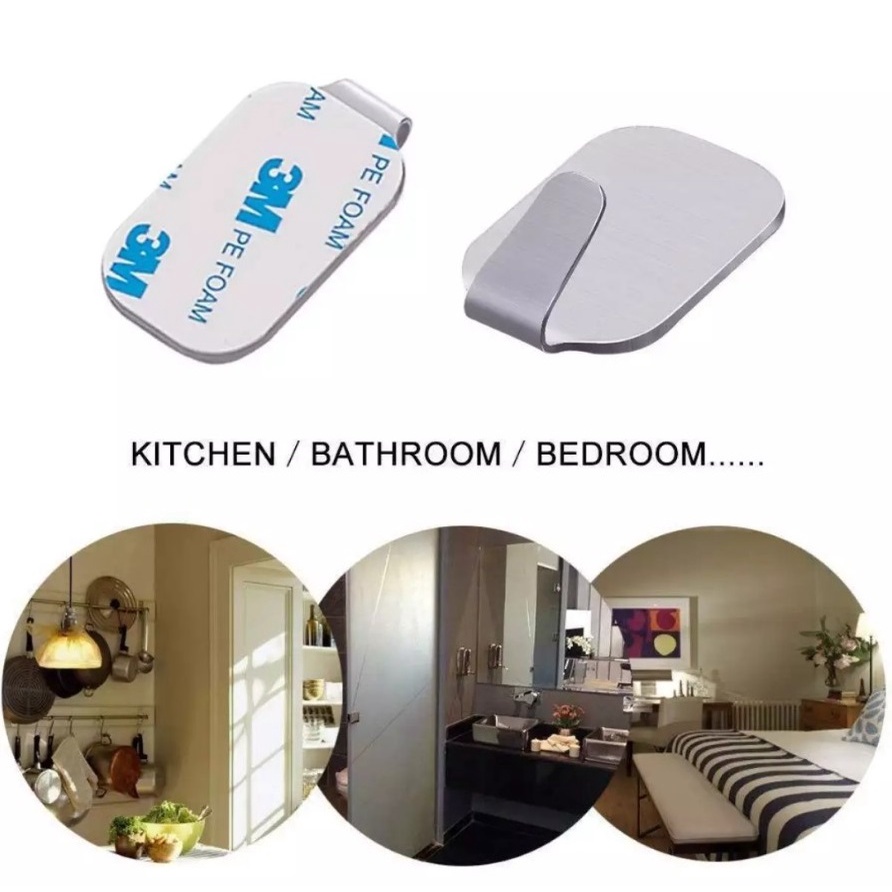 Combo 10 móc dán tường nhà bếp/nhà tắm sử dụng keo 3M chất liệu Inox 304 – Móc 08