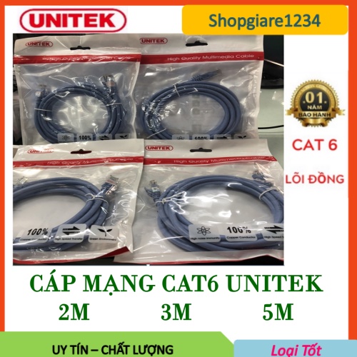 Dây cáp mạng Cat6 UNITEK 2m/ 3m/ 5m Full Box- Hãng Phân Phối, Bảo Hành 12 Tháng
