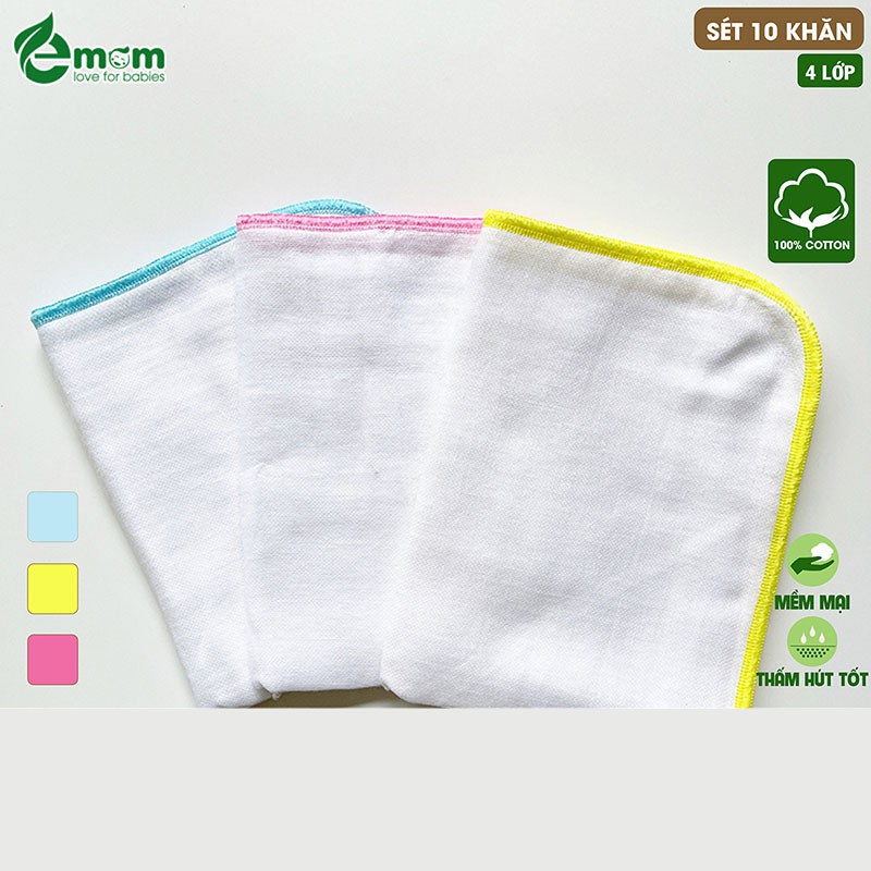 Khăn Sữa 4 Lớp EMOM Cao Cấp Cho Bé Sơ Sinh, Chất Liệu Mềm Mại, 100% Chính Hãng