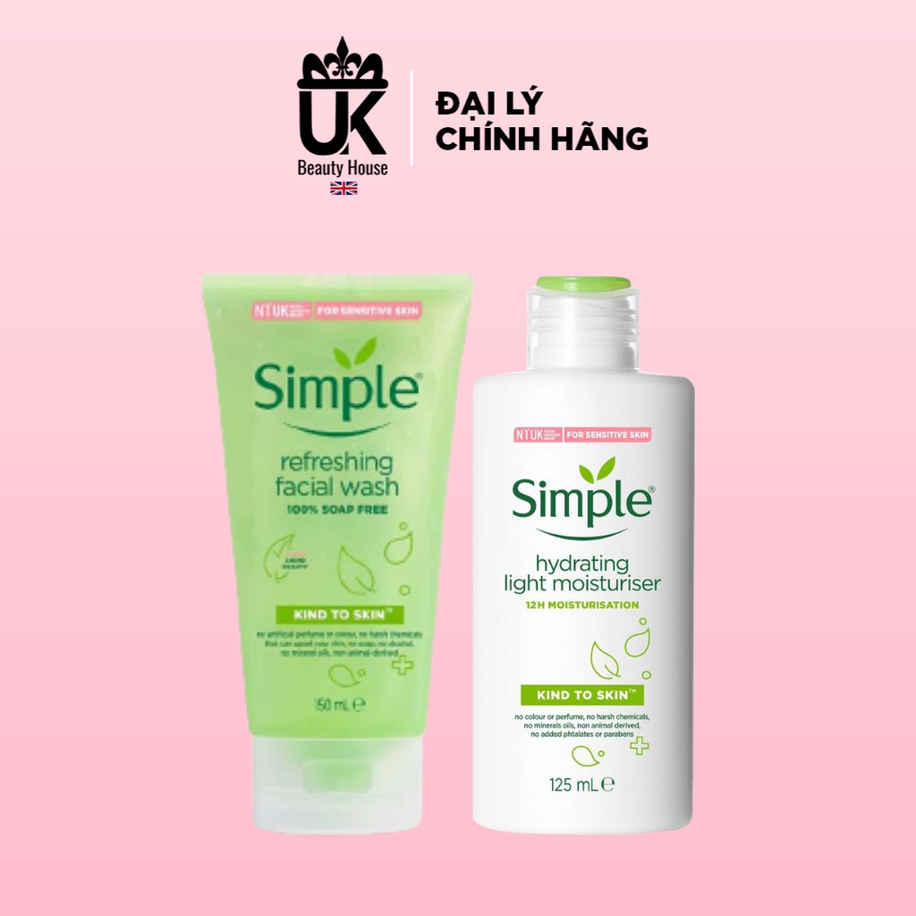 [Mã SKAMPUSH11 giảm 10% đơn 200k] COMBO LÀM SẠCH, DƯỠNG ẨM SÂU SIMPLE (SỮA RỬA MẶT 150ML + KEM DƯỠNG 125ML)