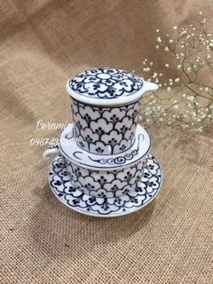 Sỉ bộ phin pha cà phê gốm sứ Bát Tràng vẽ hoa