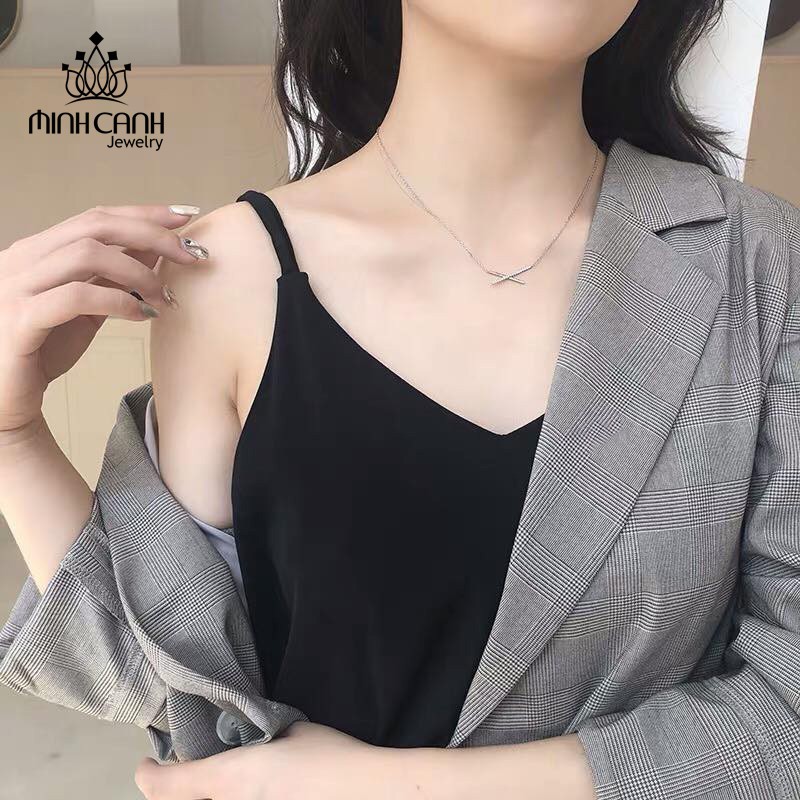 Dây Chuyền Bạc Nữ Chữ X Đính Đá - Minh Canh Jewelry