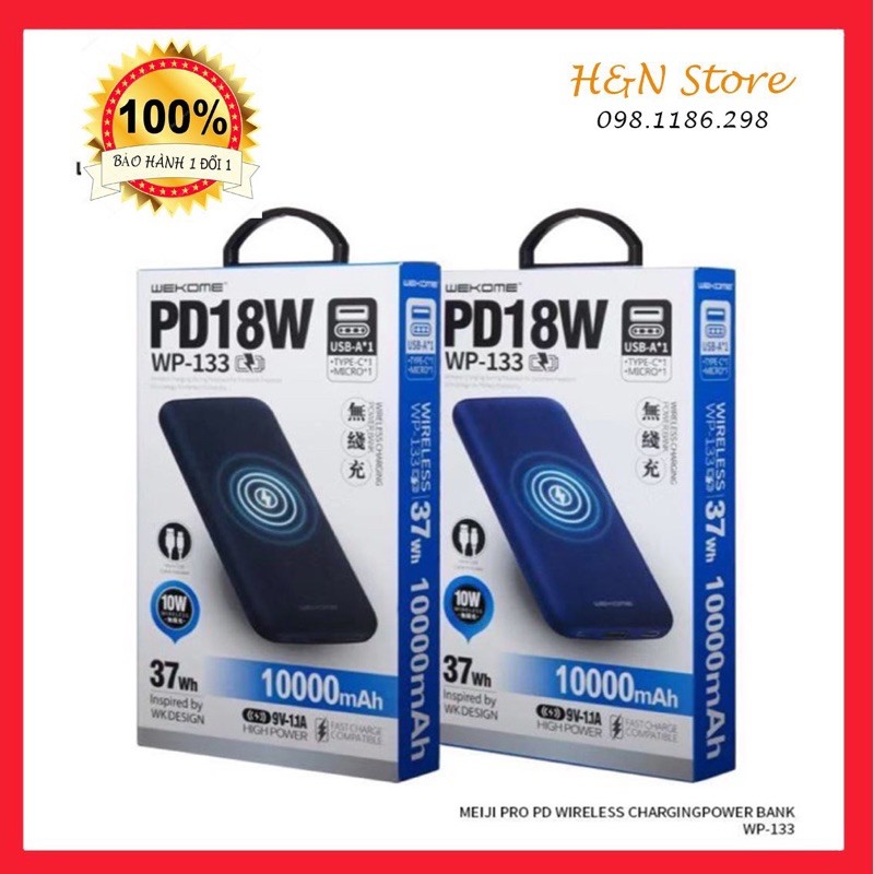 Sạc Dự Phòng ⚡️ Bảo Hành 1 Năm ⚡️ Sạc Dự Phòng Không Dây Wk 113 - Sạc Nhanh PD18w, Đẩy Nhanh Dòng Điện