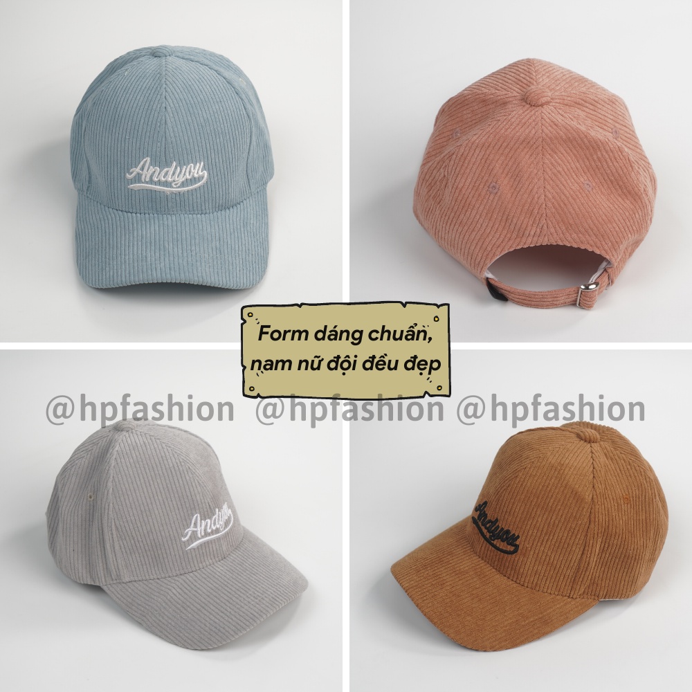 Mũ lưỡi trai ❤️ Nón kết thêu hình chữ Andyou chất nhung tăm cao cấp form unisex nam nữ N53 - Happy Style