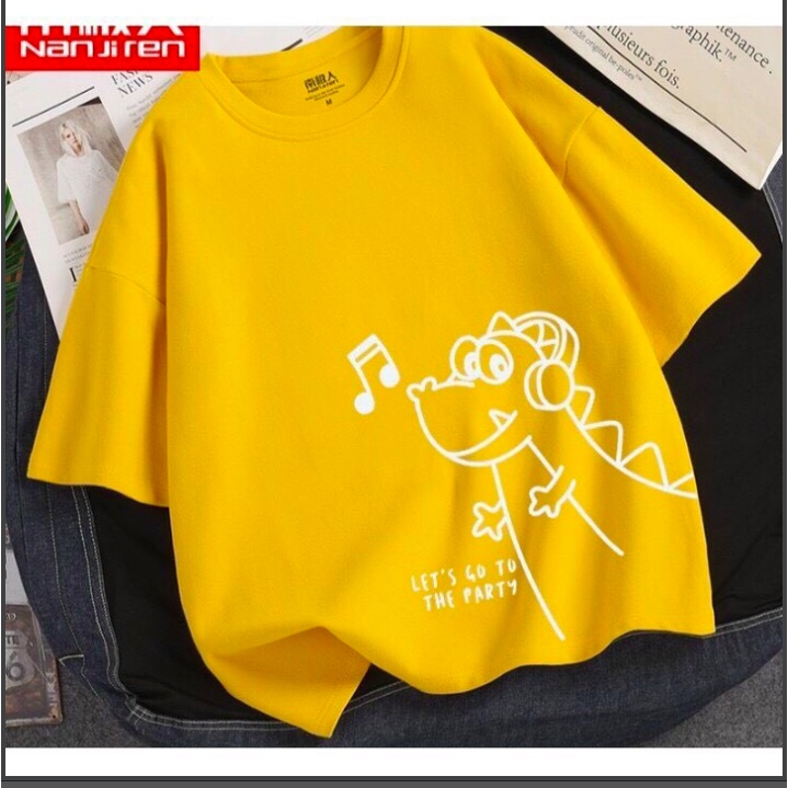 Áo phông, áo thun nam nữ form rộng tay lỡ Unisex KHỦNG LONG NGHE NHẠC Từ 50-70kg
