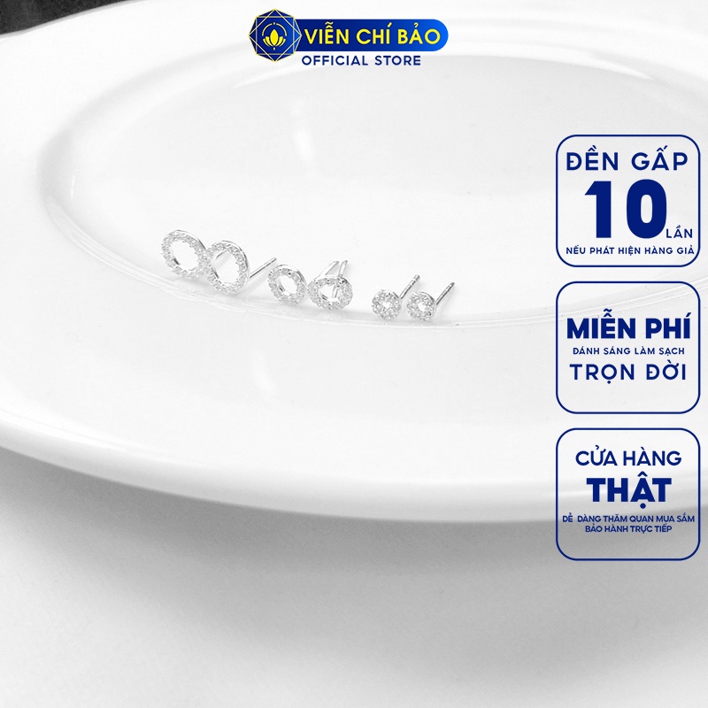 Bông tai bạc nữ Round đính đá chất liệu bạc 925 thời trang phụ kiện trang sức nữ Viễn Chí Bảo B400479H