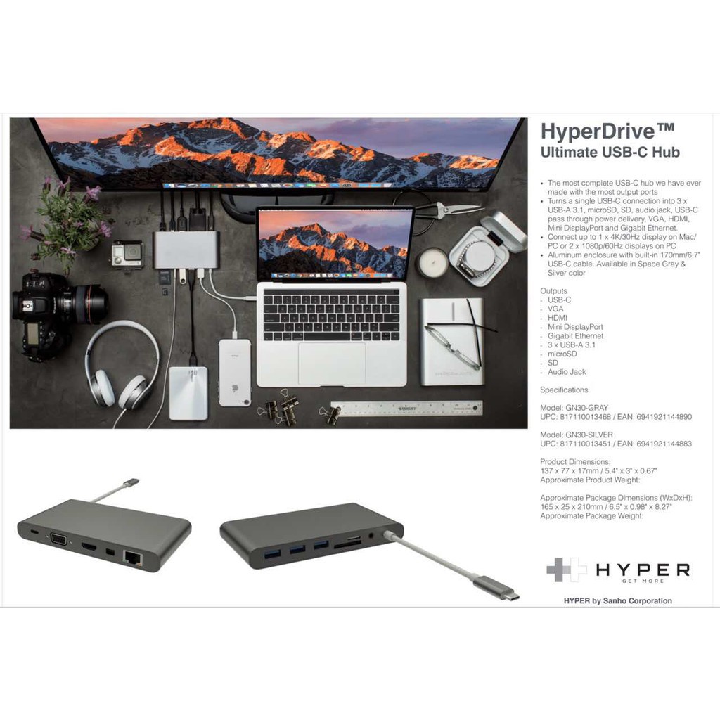 [Mã 229ELSALE hoàn 7% đơn 300K] HyperDrive DRIVE Ultimate USB-C Hub Full Cổng Hàng Chính Hãng!!