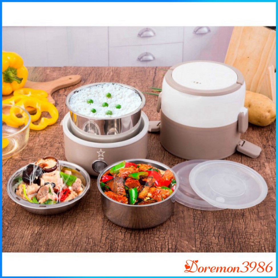 [XẢ KHO] Hộp Cơm Giữ Nhiệt 3 Tầng Hâm Nóng Thức Ăn Cắm Điện Bằng Inox Star Hot Lunch Box