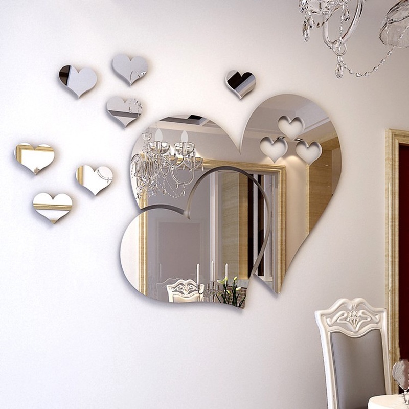 Gương Acrylic 3D Hình Trái Tim Dán Tường Trang Trí Phòng Ngủ