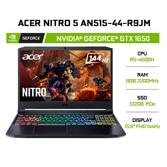 [Laptop Acer Nitro 5 2020 AN515-44-R9JM GeForce® GTX 1650 4GB R5-4600H 8GB 512GB 15.6'' W10