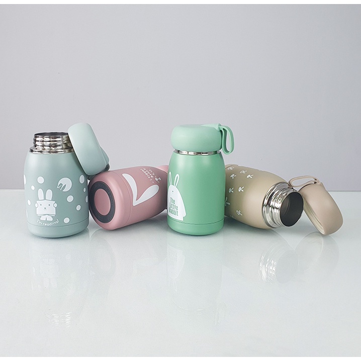Bình nước giữ nhiệt mini lõi inox 304 dung tích 320ml họa tiết hoạt hình nhiều màu sắc bọc nhựa lúa mạch BWB-005