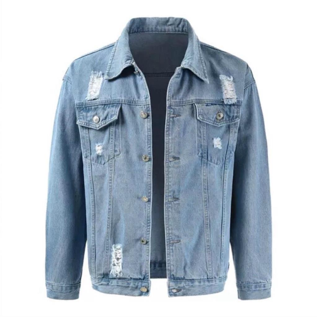 Áo Khoác Jean Nam Rách phong cách Hàn Quốc Áo Khoác Rin Jeans Jean Rách Vai Nam Nữ Màu Xanh NHẠT VÀ ĐẬM Chất Unisex