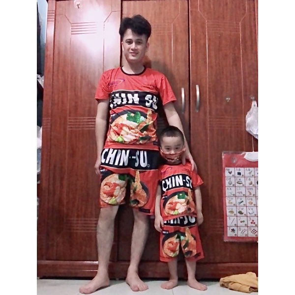 Bộ đồ mặc nhà Nam Nữ mì tôm từ 10kg đến 82kg hài hước chất thun lạnh co dãn in 3D cực đẹp, mặc hội nhóm gia đình