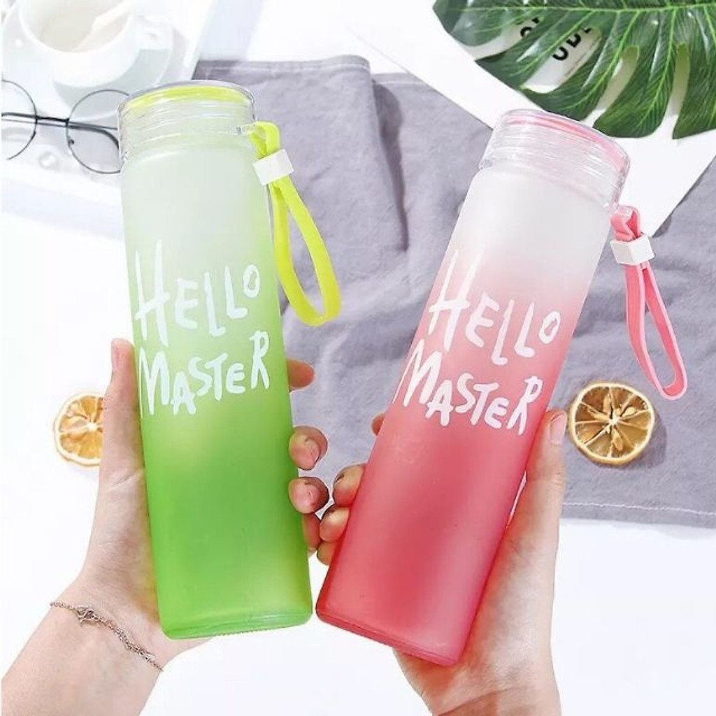 Bình Đựng Nước Hello Master 480ml Chất Liệu Thủy Tinh Có Quai Xách Tiện Lợi