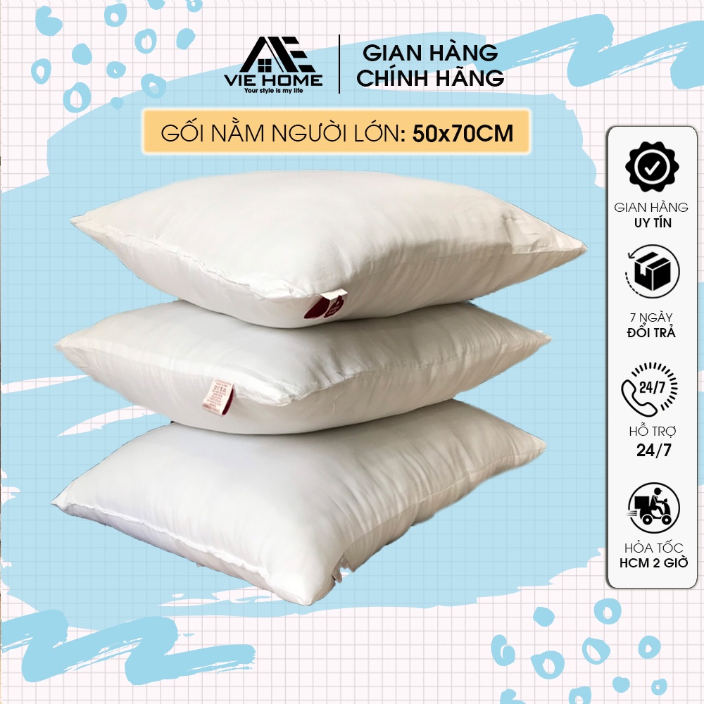 01 Ruột gối nằm người lớn 50x70 cm  VIE HOME Bedding, bông nhân tạo loại thấp nhẹ 1kg/ ruột