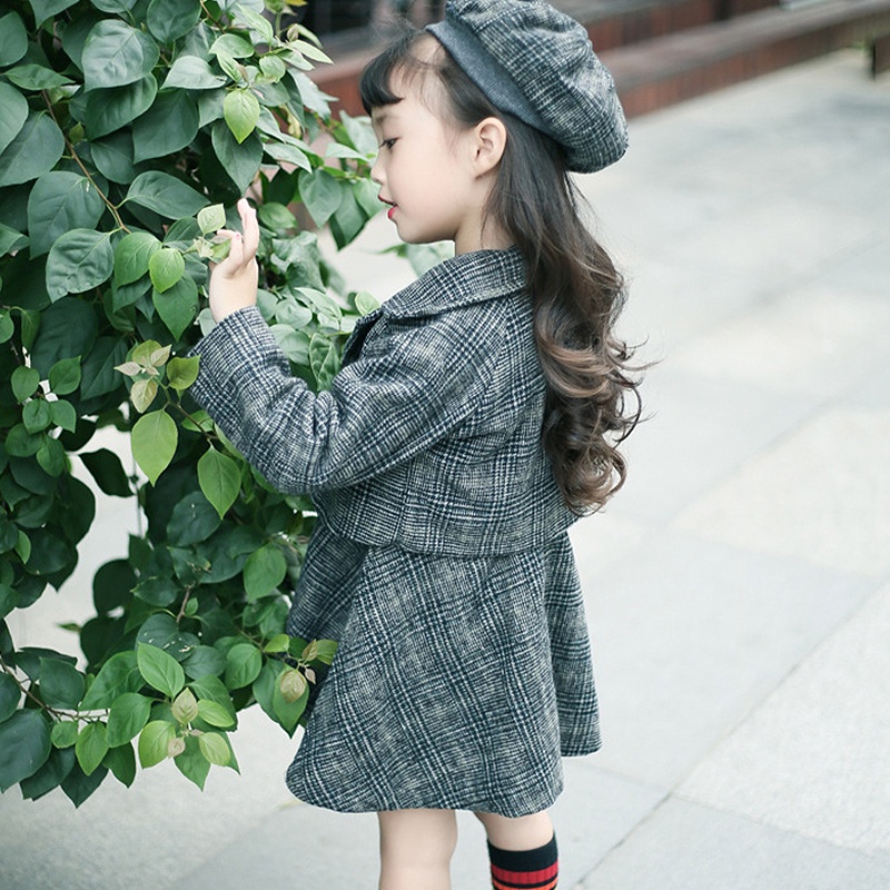 Set Áo Khoác Len + Đầm Sát Nách + Mũ Thời Trang Mùa Thu Cho Bé Gái