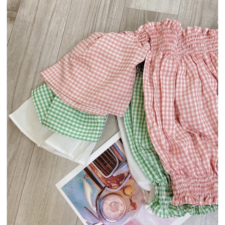 Áo Trễ Vai Tay Phồng Croptop Pikabee 8 màu