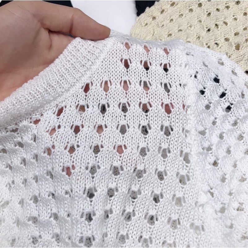Áo len mongtoghi lỗ cộc tay cổ tròn trơn cho nữ hàng QC