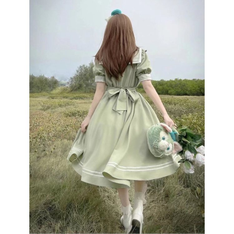 Đầm Tay Phồng Đính Nơ Phong Cách Lolita Nhật Bản Dễ Thương Cho Nữ